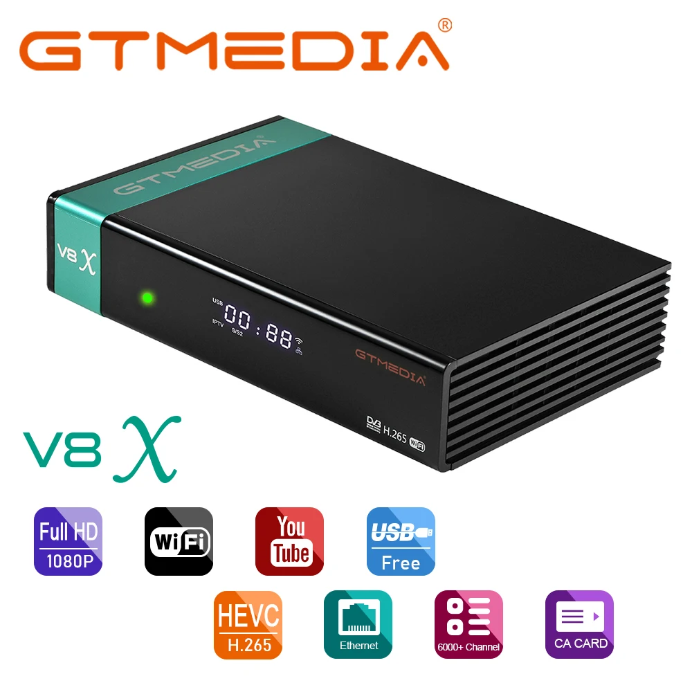GTmedia V8X DVB-S/S2/S2X Satellite Receiver Support MARS IKS Autoroll PowerVu Built-in WIFi H.265 AVS+ CA Card 1080P DVB-s2 FTA