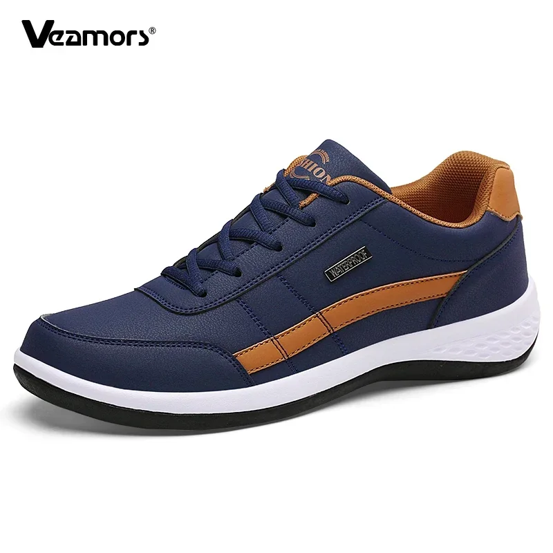 Men Casual Sneakers PU Leather Fashion Lace Up Breathable Walking Jogging Shoes Male Business Sport Leisure Golf Shoes Plus Size