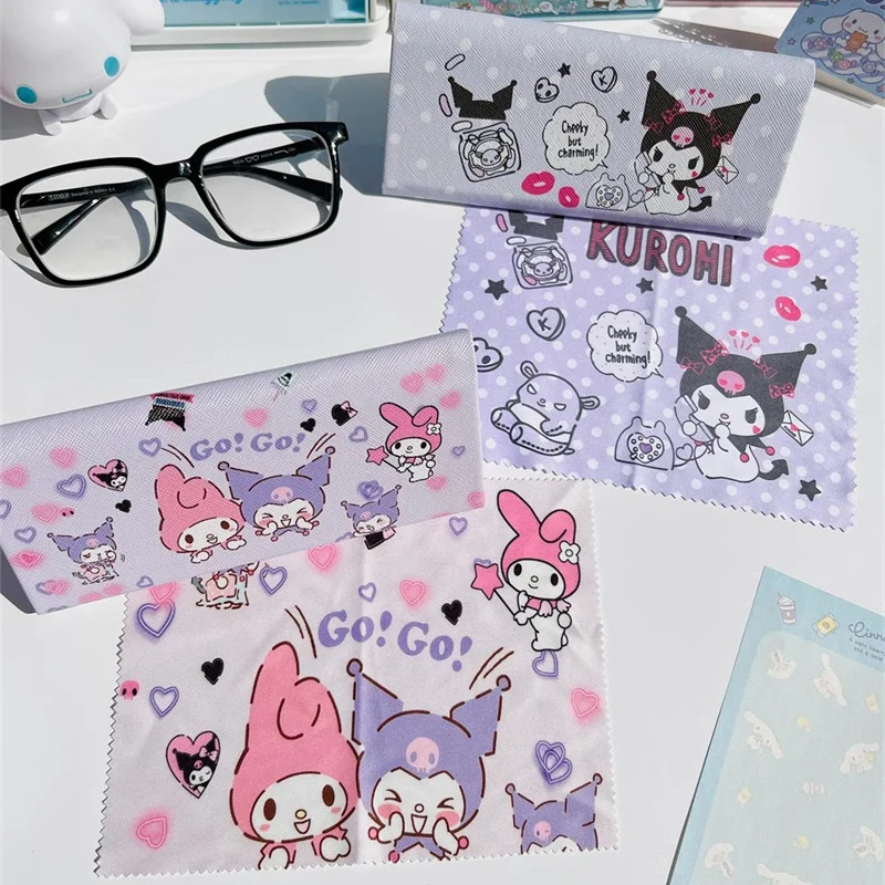 Sanrio Folding Glasses Case Cinnamoroll Kuromi My Melody little twin star Portable Glasses Storage Box Glasses Cloth Kids Gift