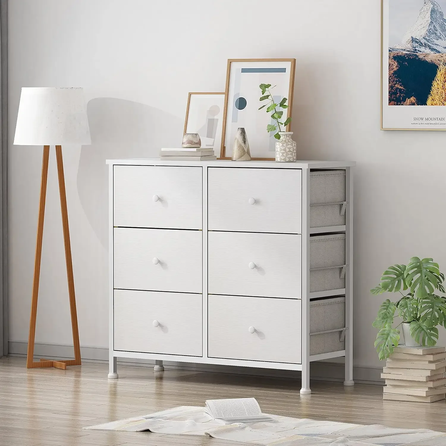 White Dresser for Bedroom 6 Drawer Organizers Fabric Storage Chest Tower Small Dressers Unit for Closet Nursery Hallway