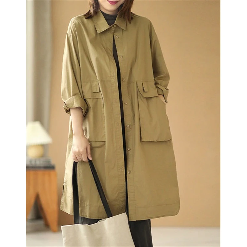 2025 New Trench Coat for Spring Summer Women Jacket Long Sleeves Thin Windbreaker Casual Sun Protection Loose Outerwears