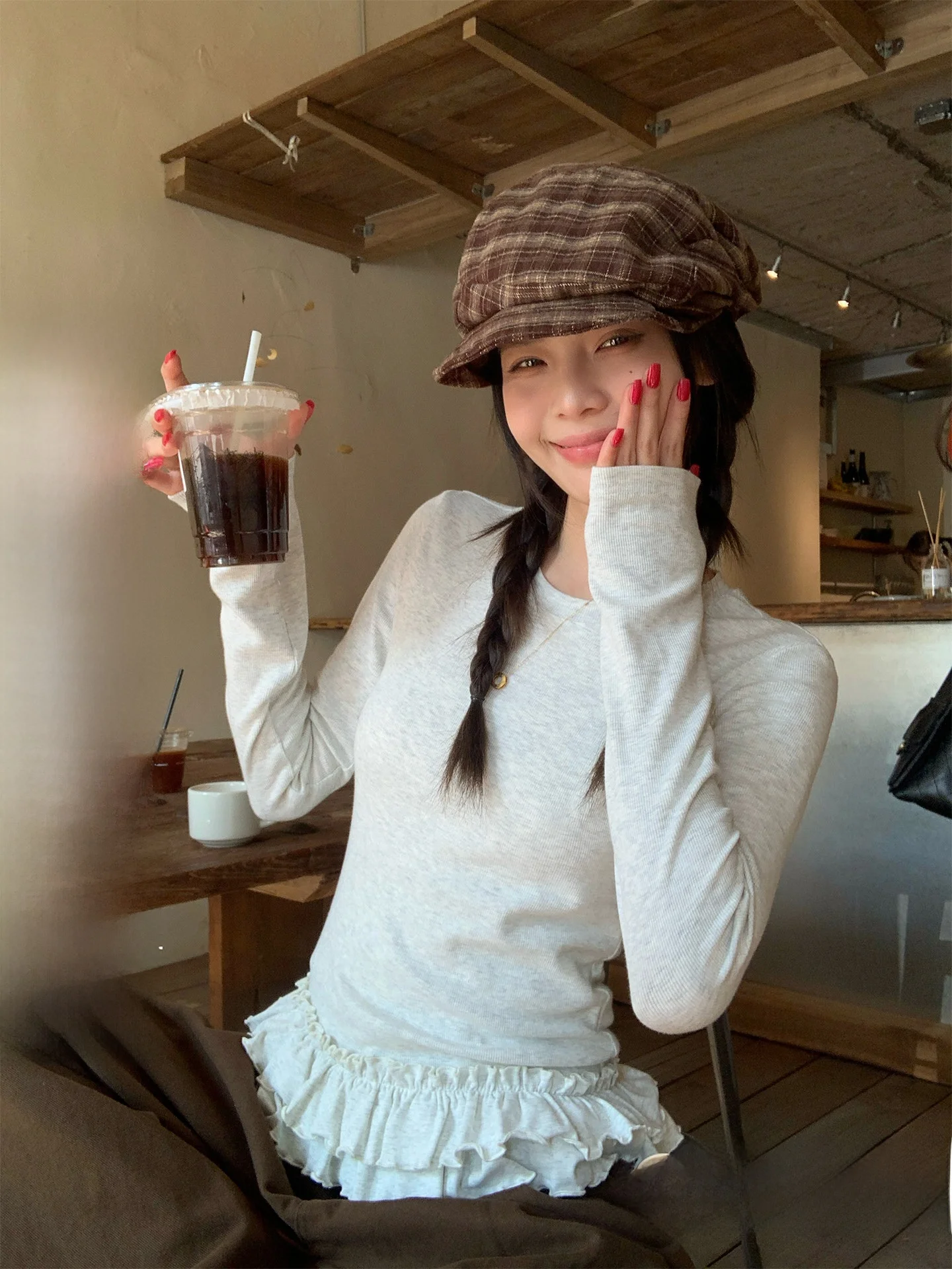 

Женская облегающая футболка с длинным рукавом и круглым вырезом, базовая, зимняя, в корейском стиле, Song Zhengen, светло-бежевая, Lotus Le...