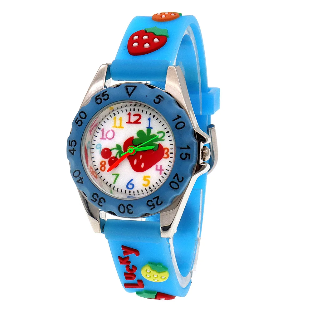 딸기 시계 어린 소녀 시계 핑크 시계 보라색 학생 시계, 실리콘 스트랩 시계, 소년 소녀 선물, 어린이 시계