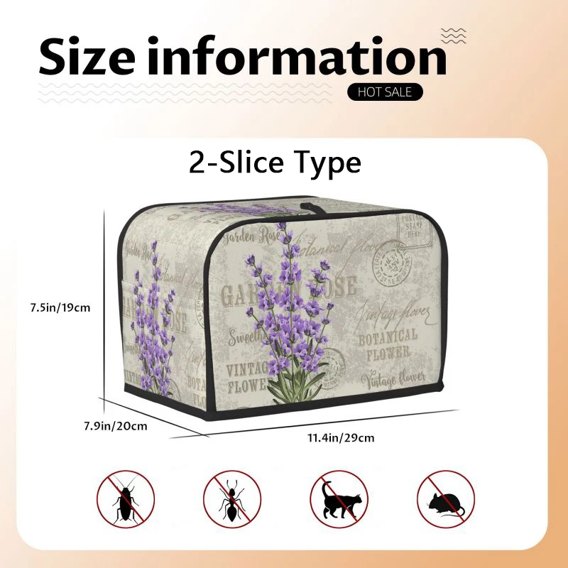 Vintage Lavender Flower Stamp 2 Slice Toaster Bakeware Cover Protector Dustproof Kitchen Clean Tools Organizer