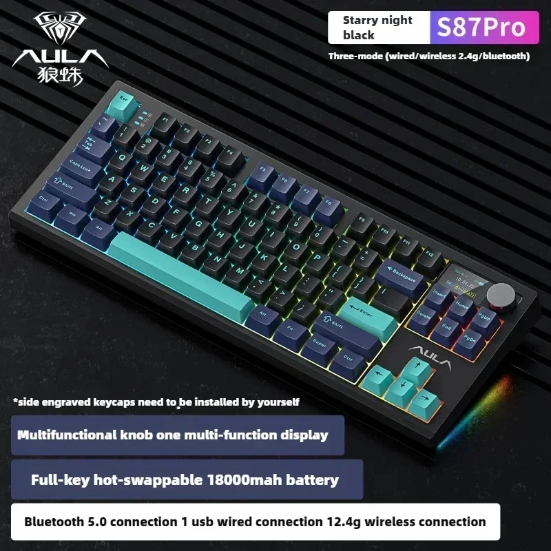 Aula S87pro Wireless Mechanical RGB Hot Swappable Gasket Three Mode Keyboard Custom E-sports Gaming Keyboard Laptop Accessories