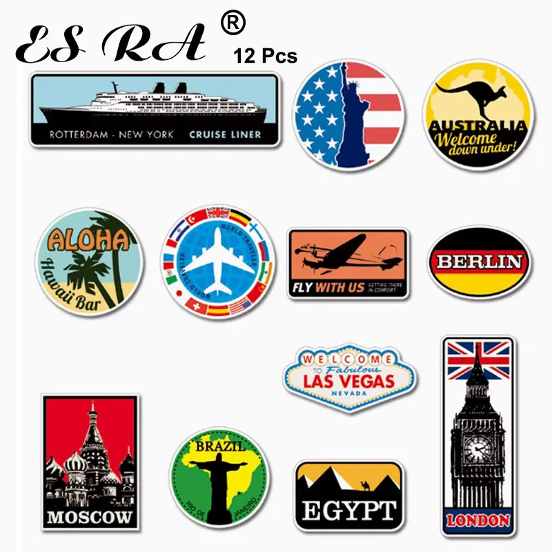 

12 Pcs/Set Artistic Retro City Scenery Tourism Decals Travel Cases Luggage Decoration Stickers Waterproof PVC Pegatinas