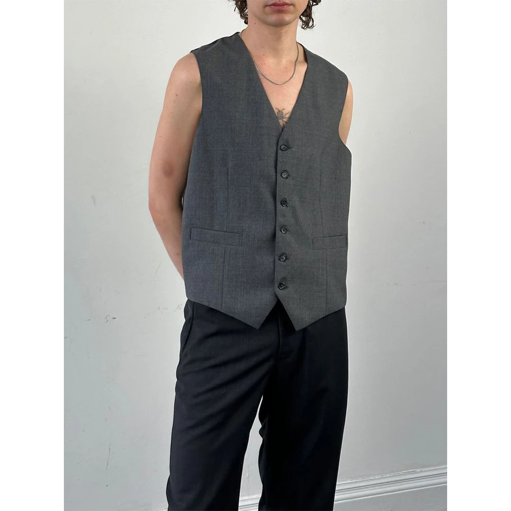 Casual Men's Work Vest Man V Neck Single Breasted Waistcoat Sleeveless Coat Loose Vests Gentleman Suit Male Clothing Stylish