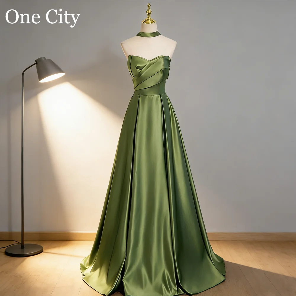 

One City Satin Halter Neck Prom Dress Strapless Formal A-Line Evening Gown Floor Length Party Dresses 2026 New платье ве