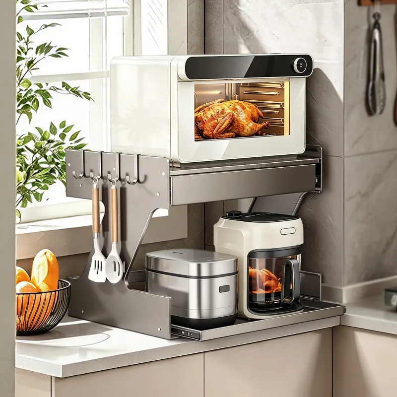 Kitchen microwave oven rack, household oven storage rack, multi-functional drawer