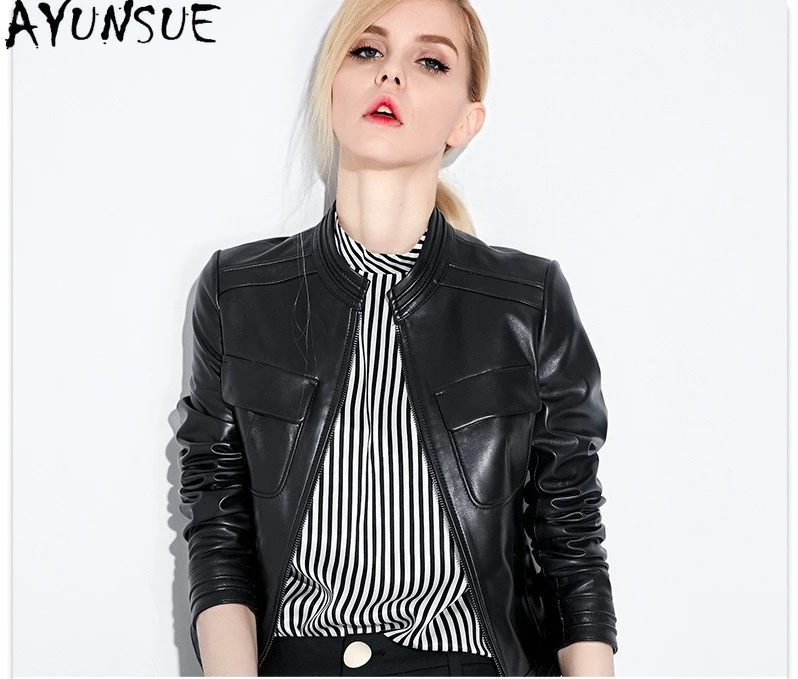 AYUNSUE 100% 양피 정품 가죽 자켓 여성용 2025 블랙 가죽 Motocycle 코트 봄 가을 옷 Jaqueta De Couro