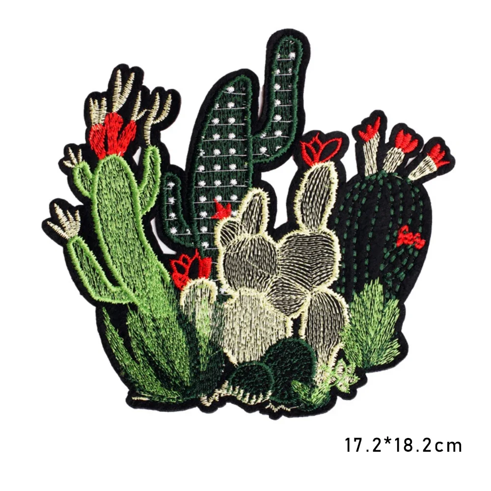 New Large Cartoon Patch Cactus Flower Embroidery Cloth Sticker DIY Clothes Patch Hole Badge Iron on Transfers for Clothing