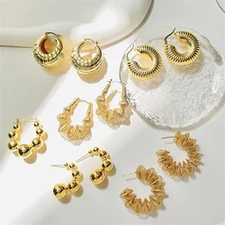 HECHENG, Large Chunky Hoop Earrings for Women Gold Plated Stainless Steel Tube Thick Hoops Lightweight Jewelry Gifts