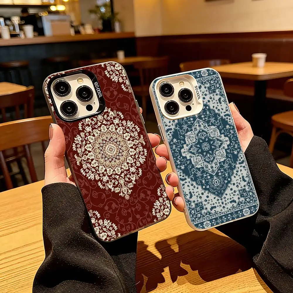 Persian Carpet Floral Pattern  Phone Case For iPhone 17,16,15,14,13,12,11 Plus,Pro Max,XS,Colorful Silver Black Cover