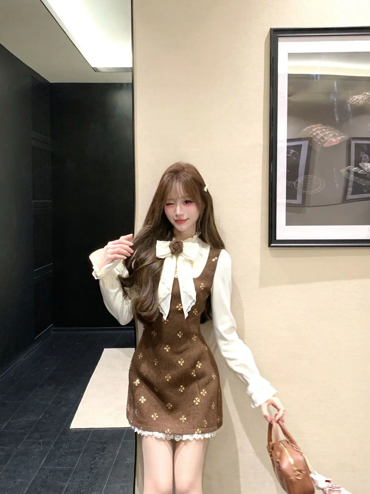 

Korean Style Sweet College Girl Design Short Skirt Dress Spring 2026 New Women's Fashion A-Line Silhouette Long Sleeve Dress