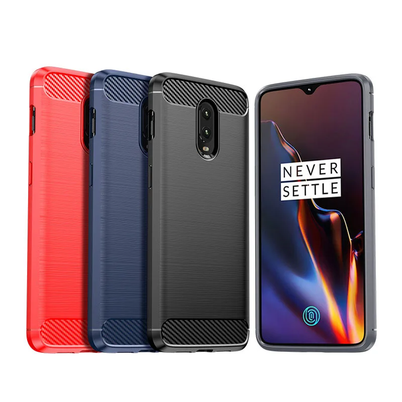 

For OnePlus 6 6T Case, TPU Brushed Pattern Soft Case Black Blue Red