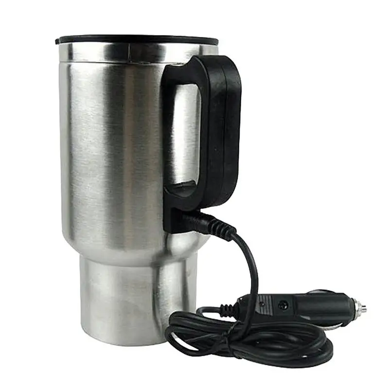 12V Electric Heating Car Kettle Water Coffee Milk Thermal Mug Camping Travel Kettle 500ML Stainless Steel Vehicle Heating Cup