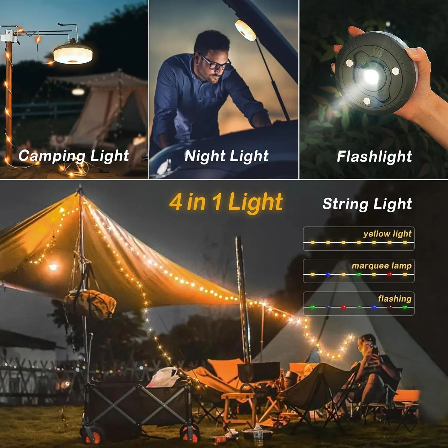 2-in-1 Camping Light LED Reel String Lights Outdoor USB Camping Lamp Recyclable LED Atmosphere Light For Garden Tent Room Decor