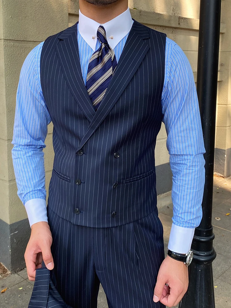 

Мистер. Мужской жилет в полоску в итальянском неаполитанском стиле, двубортный, с воротником, винтажный, модный, для молодежи...