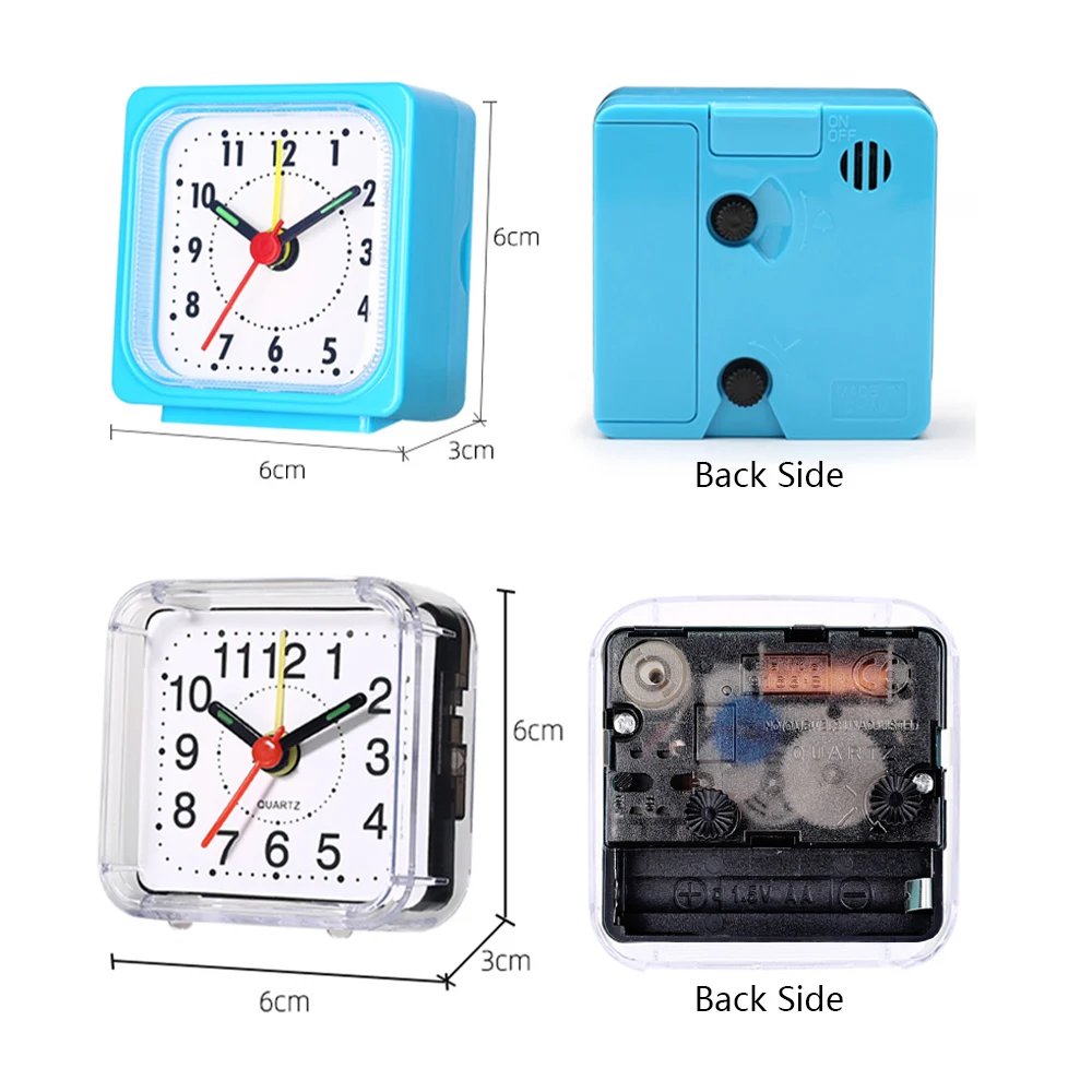 ساعة منبه مربعة بجانب السرير، إطار أكريليك شفاف صغير، أيدي ملونة، حركة كوارتز للوقت الدقيق، ساعة مكتب لغرفة النوم #5