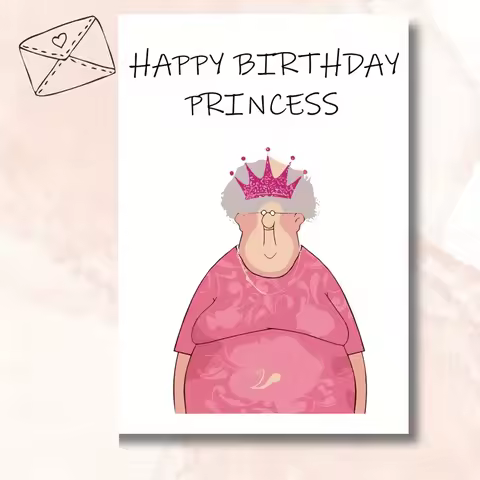 1pc Happy Princess Birthday, Birthday Card, Funny Birthday Card, Friend Birthday Card