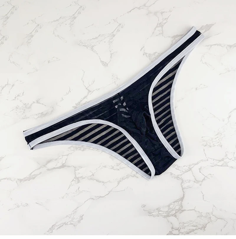 

Men's Transparent Striped Mesh Bikini Triangle Pants Thin Breathable Trendy Underwear Heren Slips Ondergoed sexy Lingerie Briefs