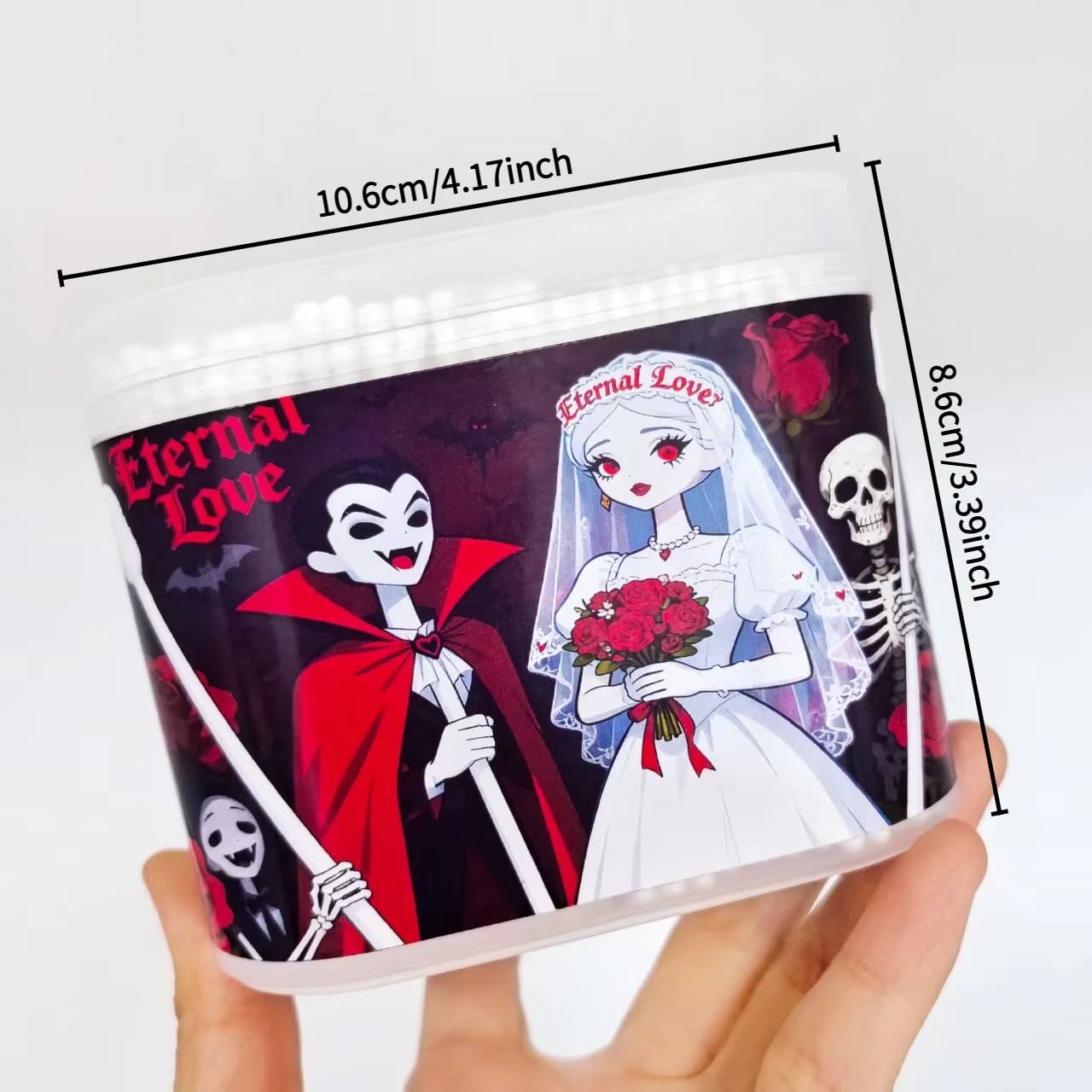 600개 뱀파이어 신부 테마 양면 면봉, 얇은 종이 스틱 귀 청소 스타일 면봉, 선물용 면봉