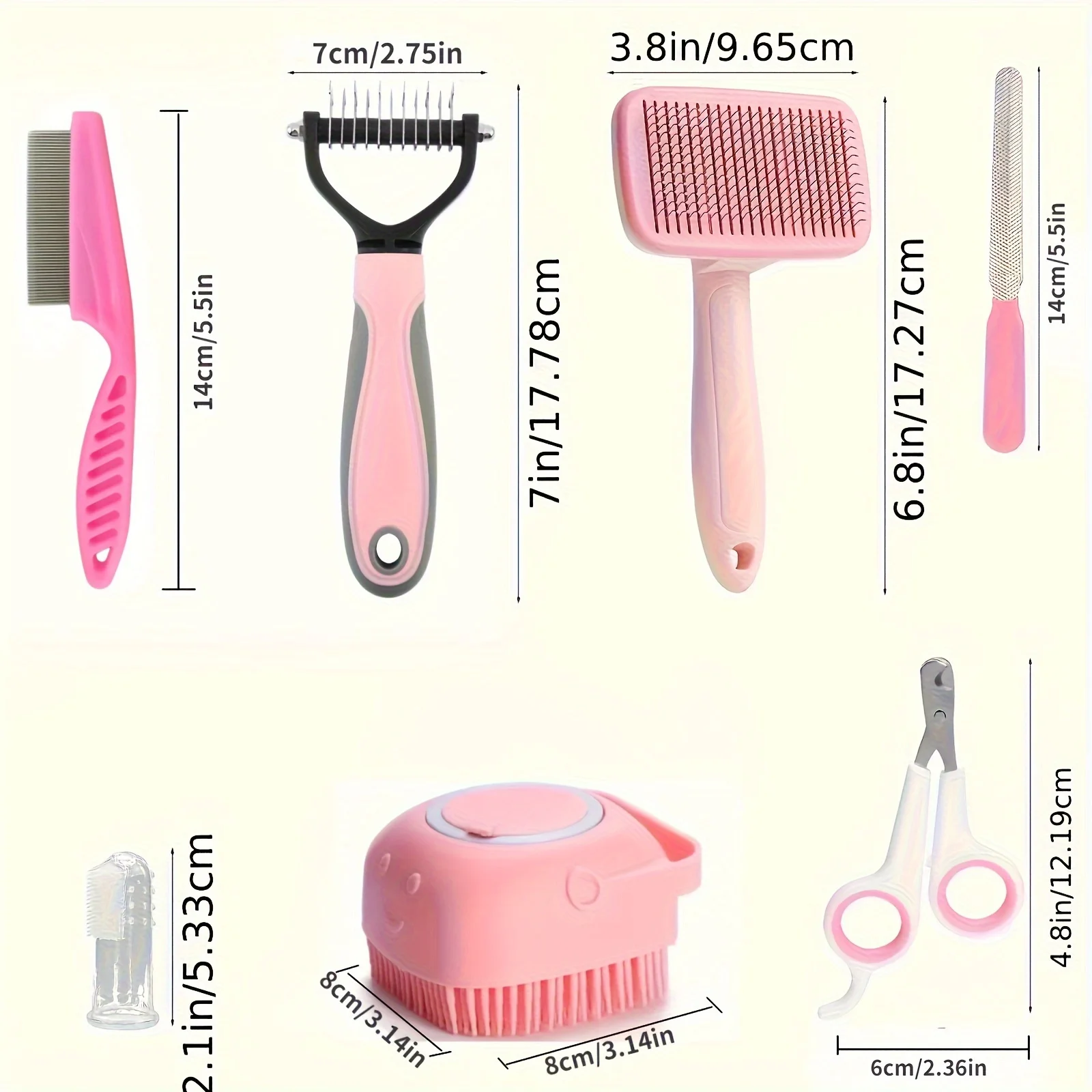 8pcs Dog Grooming Tools, With Pet Nail Clippers And File, Flea Comb, Pet Shampoo Bath Brush, Pet Brush, Silicone Toothbrush