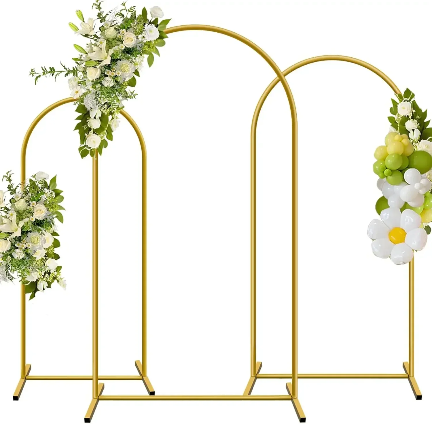 

Metal Arch Backdrop Stand, Set of 3 (6/6.6/7.2 ft) Wedding Arched Frame with 12 Ground Nails, Stable Arched Background Stand for