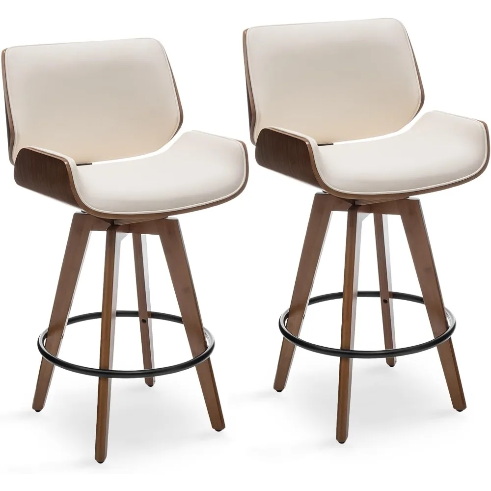 Counter Height Modern Swivel Barstools Bar Stools, 26" 360 Free Swivel Upholstered Bar Stool with Back Wood Legs