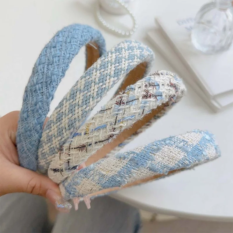 

Blue Color Felt Woven Headband Female Hair Fixer Face Wash Hair Band High Skull Top Outdoor All-Matching Hairband2024New Head