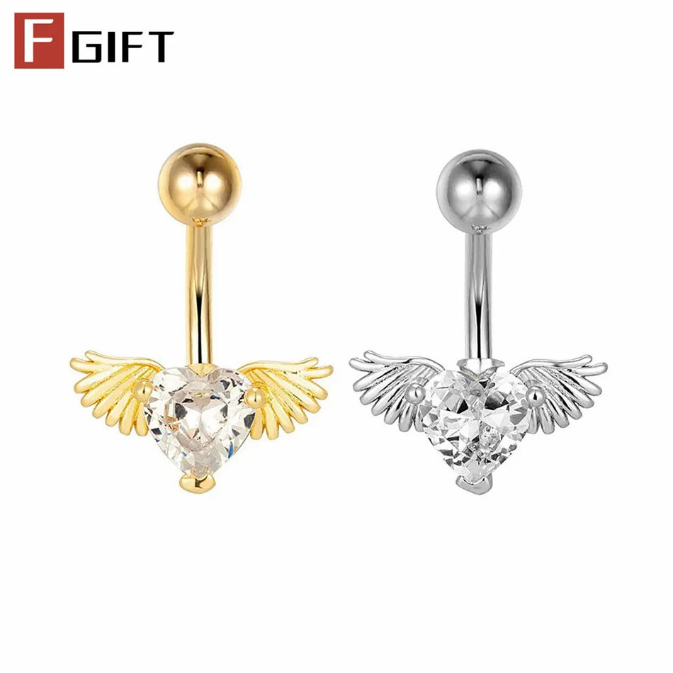 Piercings Pequeños para Ombligo para Mujeres y Niñas, con Corazón de Circonita y Ala de Ángel, Joyería Linda para Ombligo, Barra de Titanio 14G, Personalizable, Larga