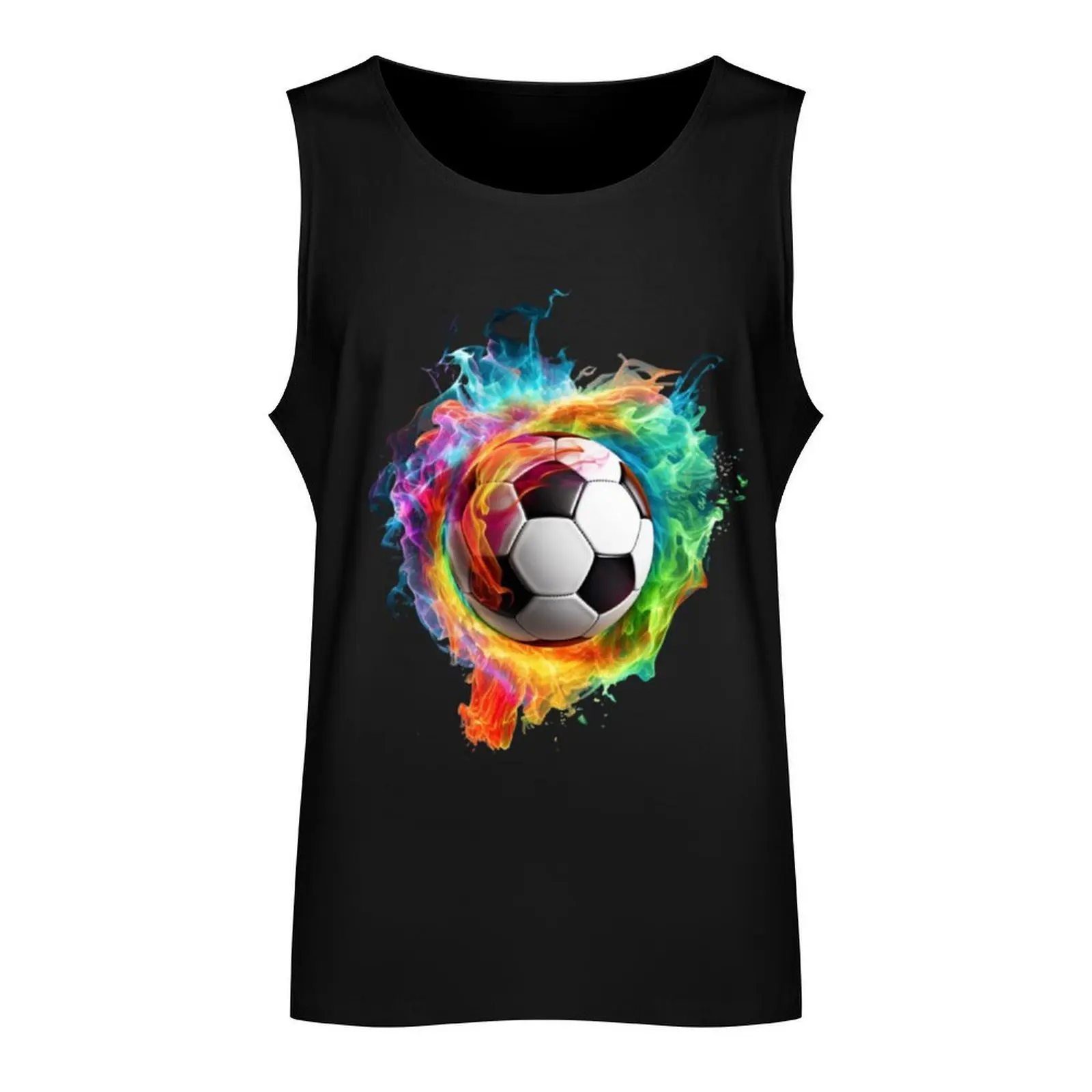 Rainbow Fire Soccer Ball Tank Top Men's gym sports t-shirts for men gym shirts T-shirt man