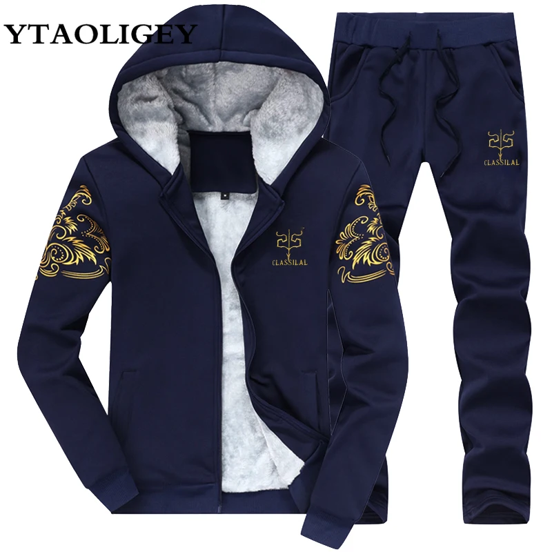 

Зимний мужской комплект: костюм из овечьего кашемира, шерстяной свитшот, теплый спортивный костюм, повседневный мужской костюм для активного отдыха, комплект из двух предметов