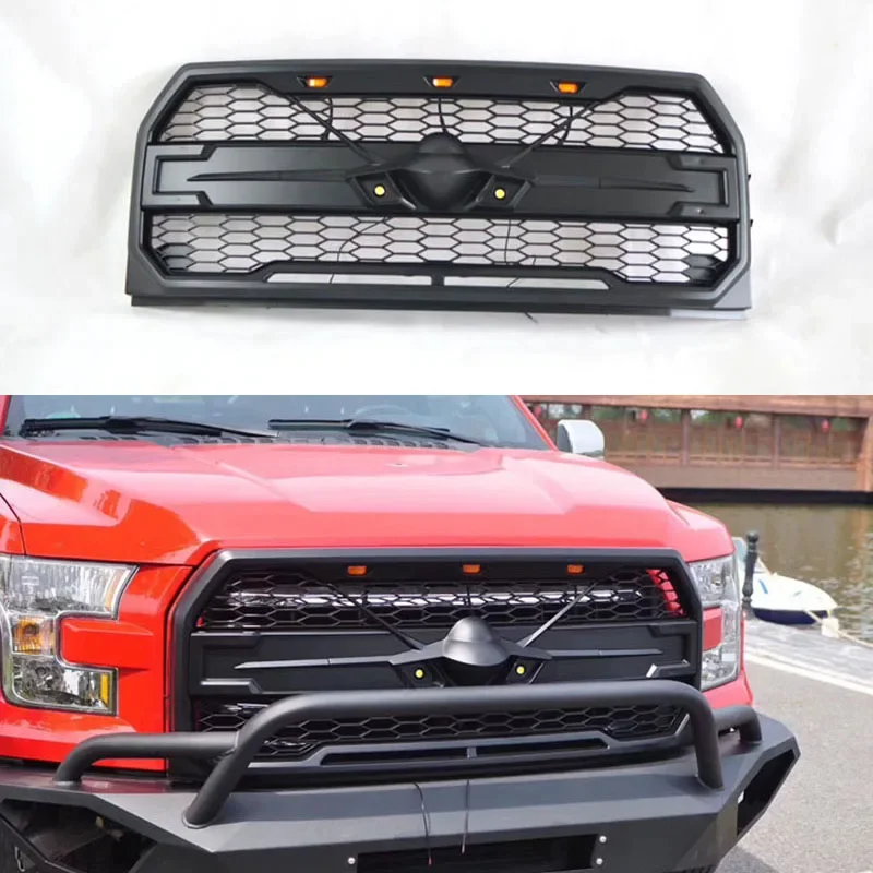 

Raptor Grille Modified Grill Front Bumper Mesh Fit For Ford F150 2015 2016 2017 Black Front Grille with LED Car Styling