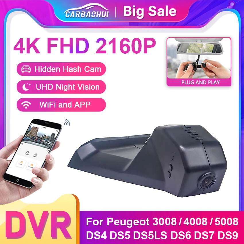 Dashcam for Peugeot 5008 3008 4008,Dvr for Citroen C5 Aircross,Camera Recorder for DS7,Plug and Play Dash Cam 4K for Car