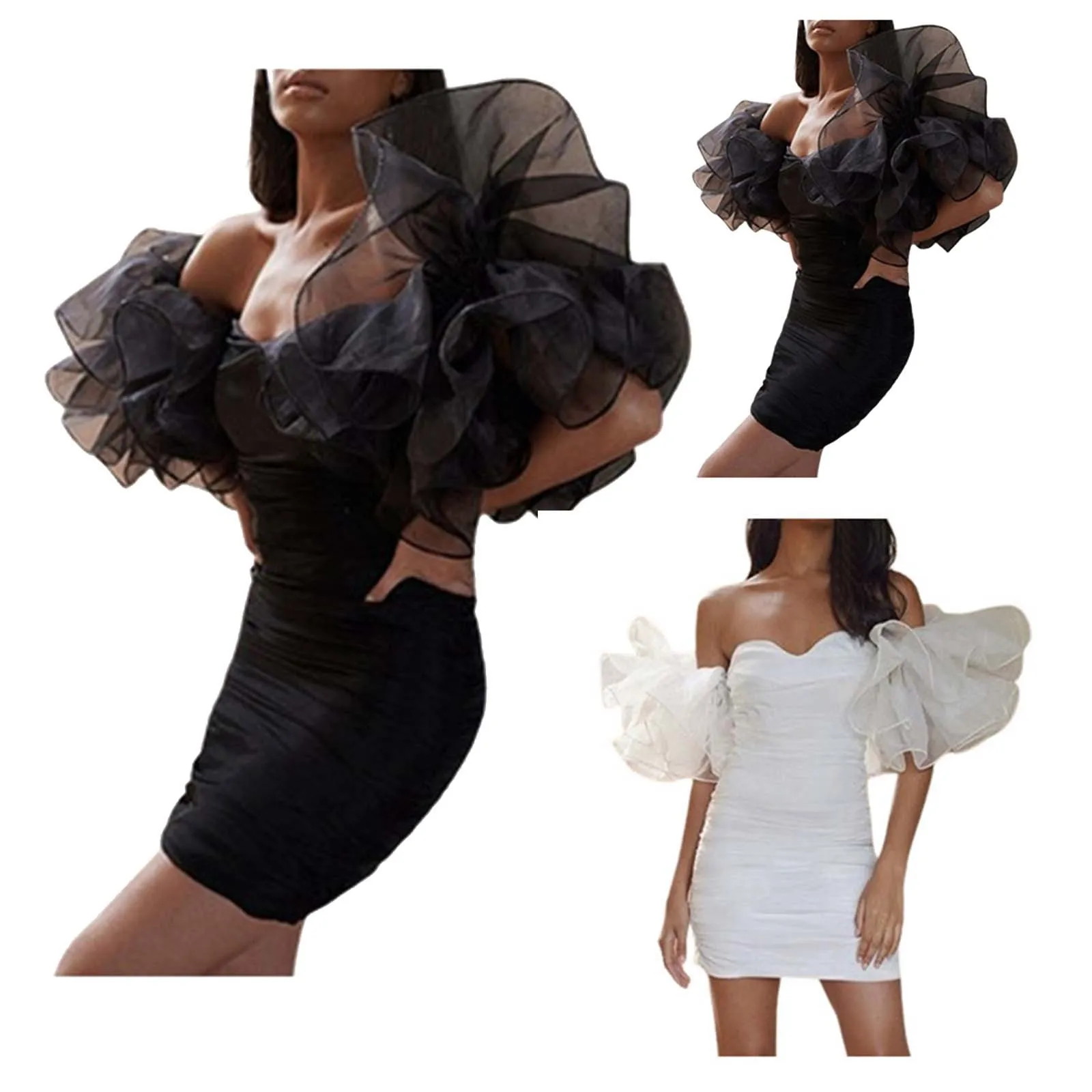 Eleganti Mini abiti da festa per le donne 2024 Traf negozio ufficiale Off-spalla Ruffles banchetto abito bianco abiti da donna Clubwear