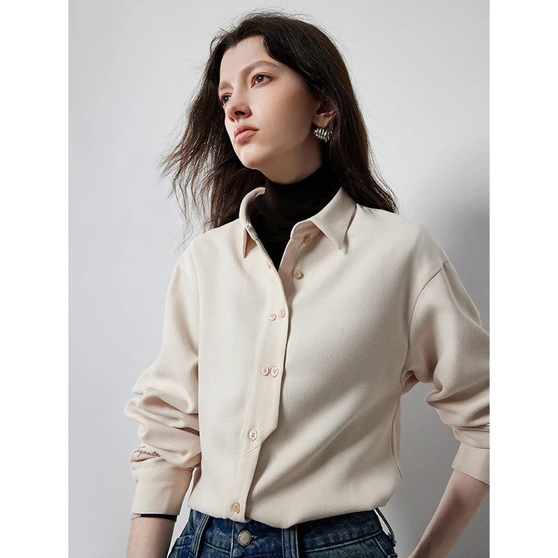 TOYOUTH Women Shirt 2024 Autumn Long Sleeve Polo Neck Loose Blouse Asymmetric Placket Fashion Commuting Coffee Warm Tops