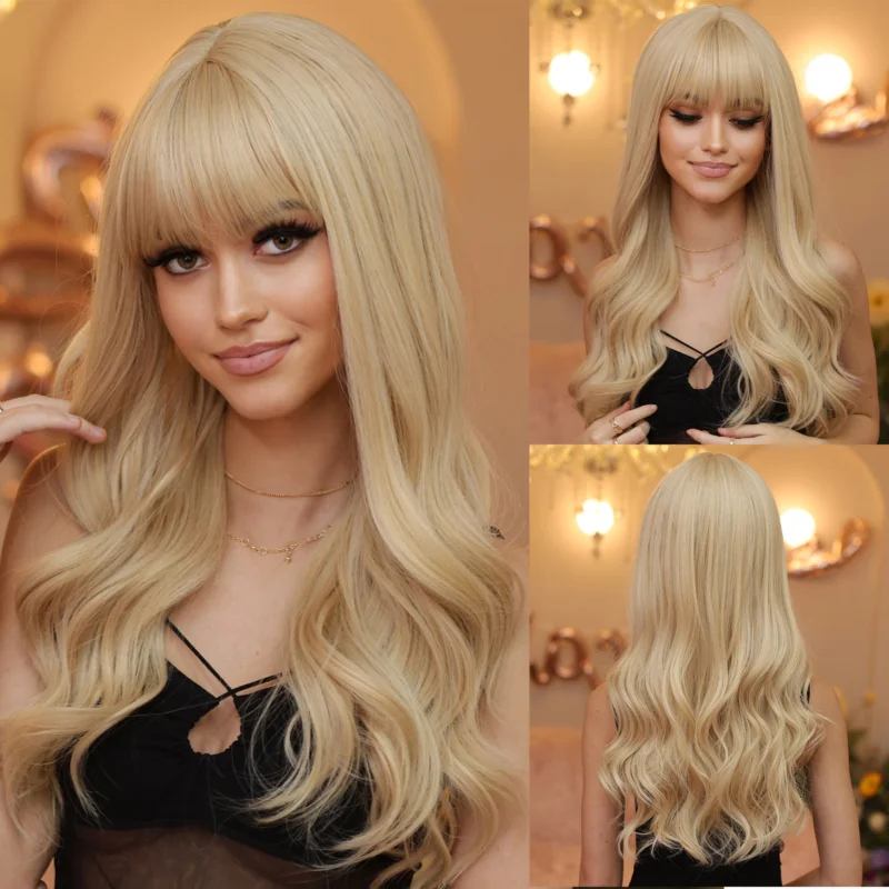

Heat Resistant Hair Long Wavy Costume Wig with Bracelet Soft Blonde