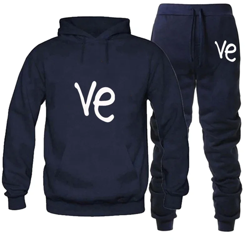 Completo da coppia Felpe con cappuccio a maniche lunghe primaverili Set Felpa con cappuccio stampata AMORE unisex e pantaloni sportivi Completi pullover per coppia