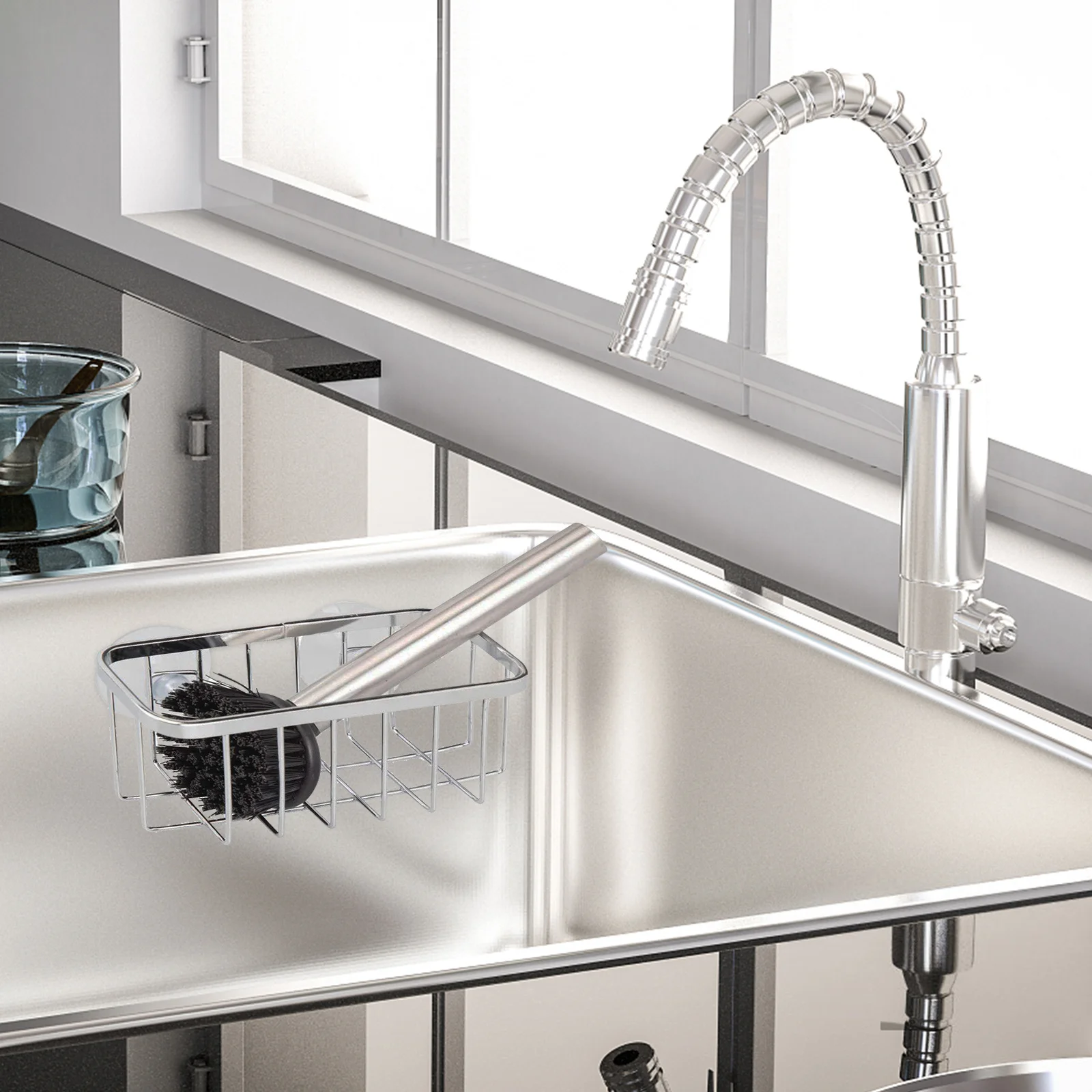 

1Pcs Stainless Steel Sponge Holder Sink Storage Rack Suction Cup Drying Rack for Kitchen Bathroom Organizer Silver