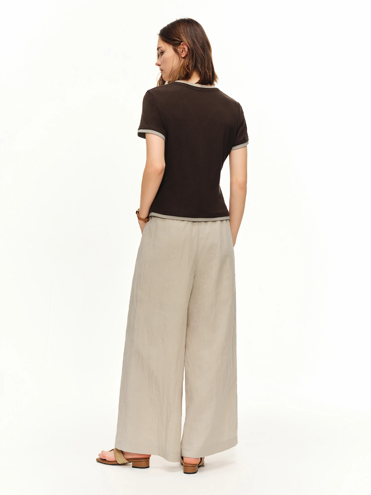 DUSHU 2026 Sommer Damen Mock-Two-Piece Farbblock V-Ausschnitt Figurbetontes Oberteil - Raffinierter Femininer Stil für das Büro – Detail 8