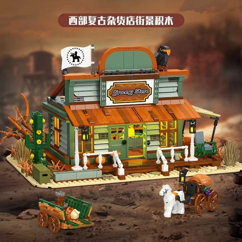 

Medieval Western Cowboy Grocery Store Building Blocks Set Educational Assembly NO.89144 Model Toy for Children Shop Theme Gift