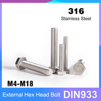 M4 M5 M6 M8 M10 M12 M14 M16 M18 DIN933 A4-70 316 Stainless Steel External Hex Hexagon Head Screw Bolt