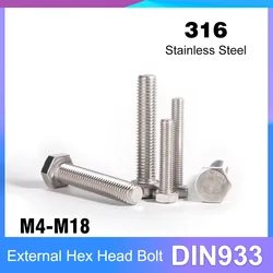 M4 M5 M6 M8 M10 M12 M14 M16 M18 DIN933 A4-70 316 Stainless Steel External Hex Hexagon Head Screw Bolt