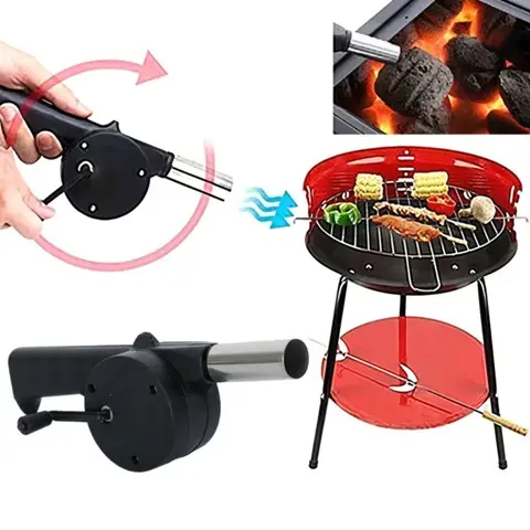 Manual Crank Plastic Blower Portable Barbecue Blower Charcoal Fast Fire Starter Barbecue Accessories Camping Barbecue Supplies