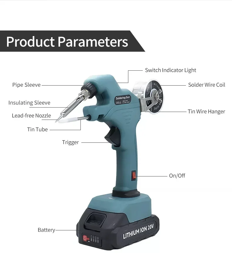 Saldatore elettrico senza fili portatile invia automaticamente la pistola per saldatura a stagno per Makita/Dewalt/Bosch/Milwaukee/Black & Decker