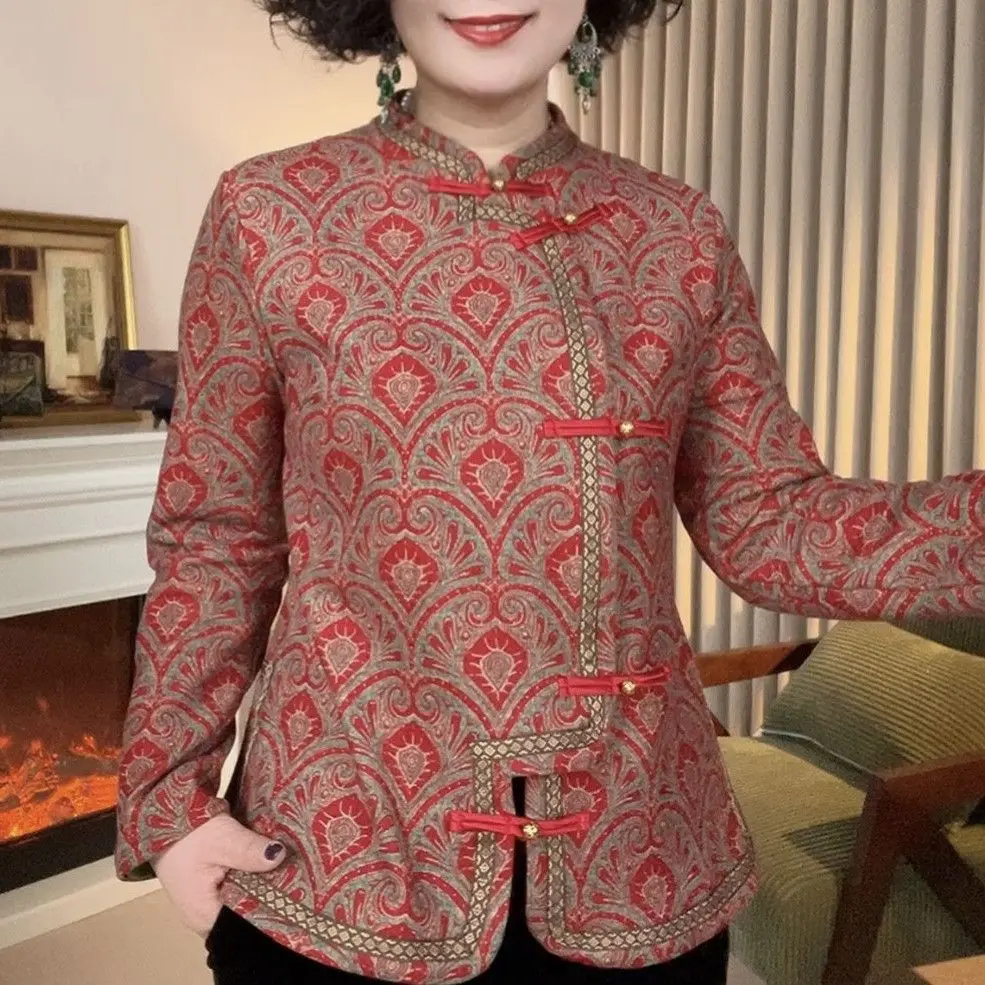 Middle-aged Elderly Mother Add Velvet Warm Jacket Chic Design Temperament Long-sleeved Cardigan Fleece Jacket Women Short Coat