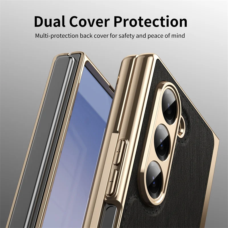 For Samsung Galaxy Z Fold 6 4 5 3 5G Case Ultra-Thin Leather Pattern All Inclusive Folding Screen Glass Film for Galaxy Z Fold6 - Image 5