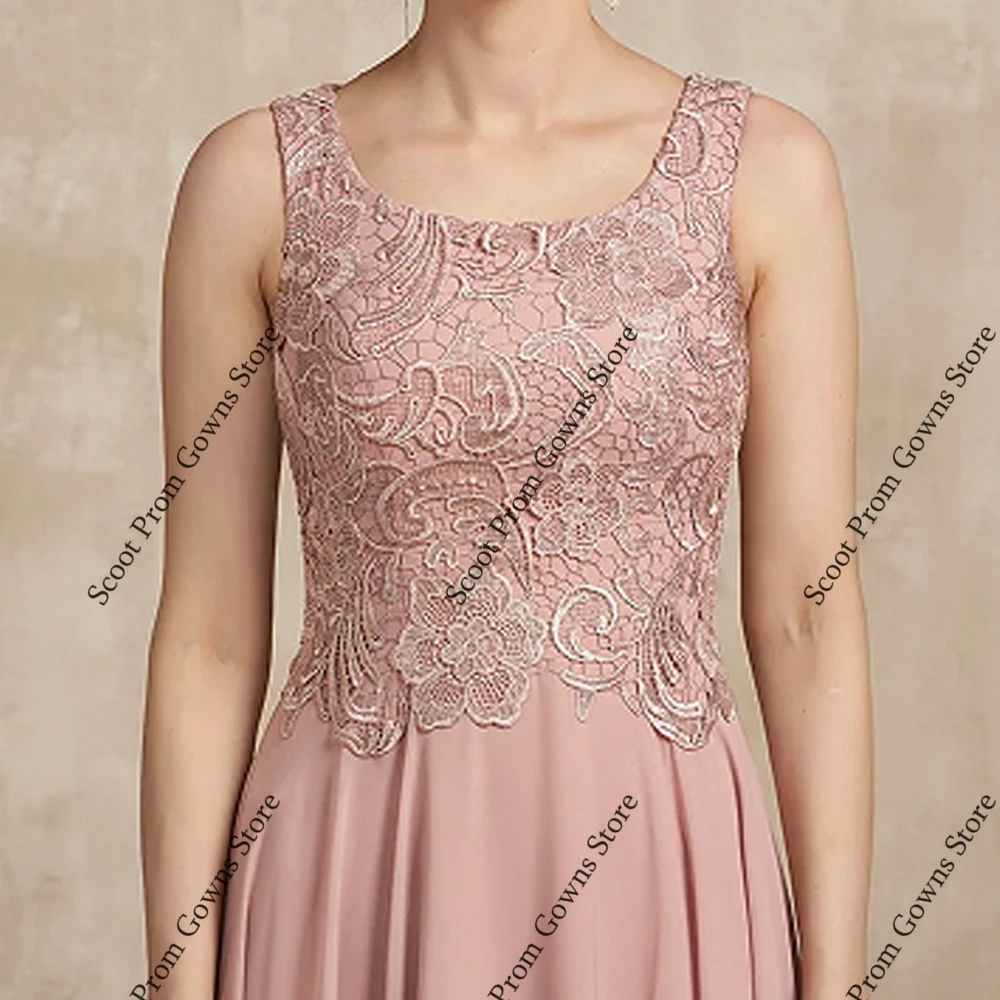 Pink Scoop Mother of Bride Dresses 3/4 Sleeve Wedding Party Dresses for Women 2025 Summer New Chiffon Beach Robe De Soirée