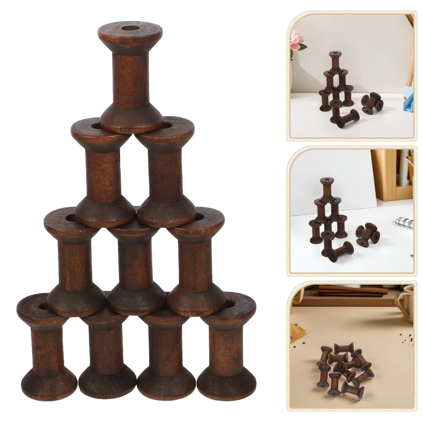 

10pcs Vintage Wooden Thread Spools Natural Unfinished Bobbins For Diy Crafts Sewing Embroidery Ribbon Weaving Projects Wood